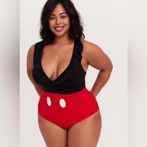 NWT Torrid Disney Swimsuit Womens 2x Mickey Mouse Black Red Ruffle Wireless